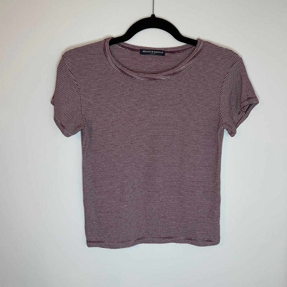 Brandy Melville Striped Red and White Crop Top Baby Tee Blouse T-Shirt O/S